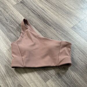 One-Shoulder Sports Bra Medium Mauve Ribbed Top